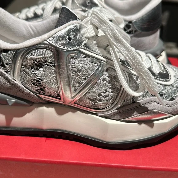BRAND NEW never worn silver Valentino lace sneakers, size 6 1/2! - Picture 6 of 7
